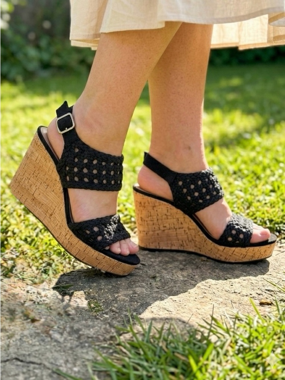 Mix No. 6 Jesper Black Woven Cork Wedge Platform Sandal Heel Espadrille 8.5 EUC